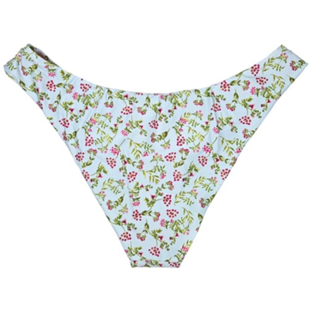 J Crew High Leg Cheeky Bikini Bottoms Floral Print Light Blue Pink Size L - Picture 2 of 10
